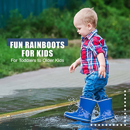 Norty Rubber Rain Boots For Kids - Waterproof Rubber Boots Boys And Girls Solid & Printed Rainboots For Toddlers And Kids - Blue & White #TOP5