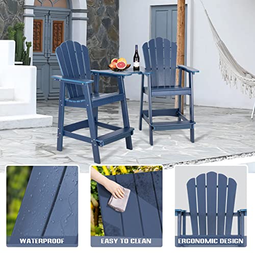 Anbuy Balcony Chair Tall Adirondack Chair Set Of 2 Outdoor Adirondack Barstools With Connecting Tray - Patio Stools Weather Resistant For Deck Balcony Pool Backyard, Navy Blue #TOP3