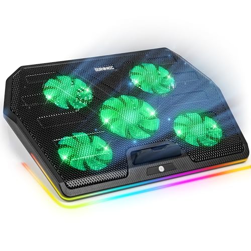 Duronic LC4 Podkładka chłodząca do laptopa 17” 15" | podstawka pod laptop z LED i RGB, 5 wentylatorów | regulacja wysokości i prędkości | 2x USB