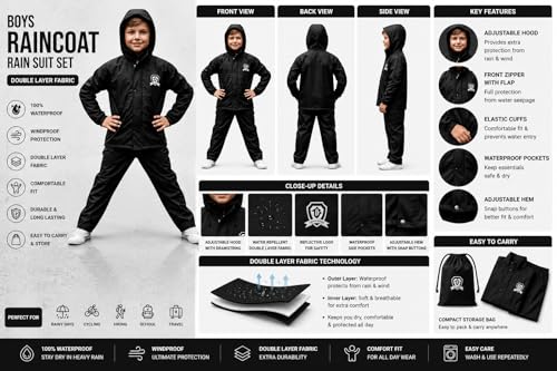 Image of Trustous Boys PVC Double Layer Waterproof Raincoat Kids Boys Waterproof PVC Double Layer Raincoat|Boys Transparent PVC Double Layer Rainwear|Boys Heavy Duty PVC Double Layer Raincoat