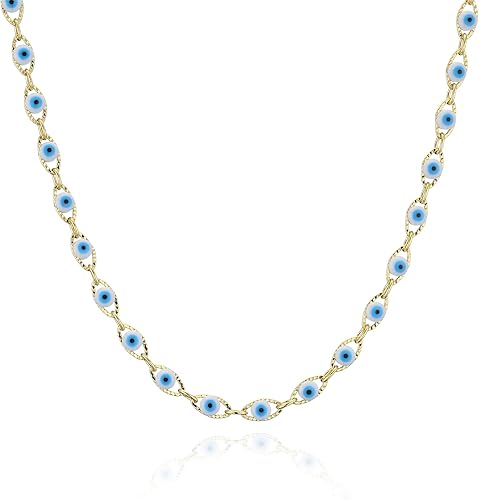 Gargantilla contra el mal de ojo para mujer, 15.7 pulgadas + 2 pulgadas de largo, chapado en oro de 18 quilates, joyería unisex para protección