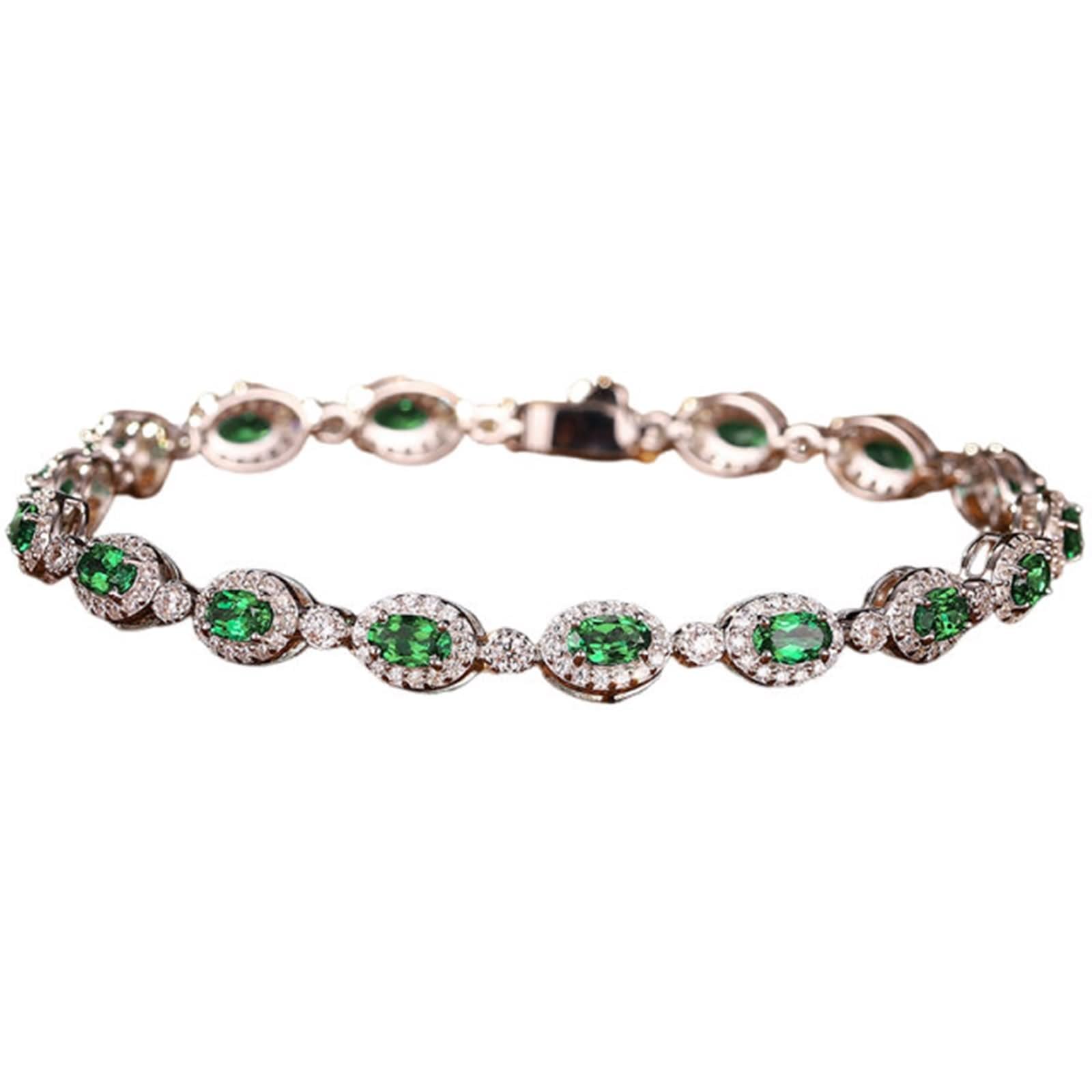 Freundschaft Armband, Frauen Armband Tennis mit 3,2 Karat im Labor Hergestelltem Smaragd und Moissanit Weißgold