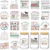 Azhieni UV DTF Cup Wrap, 20 Sheets Book Lover UV DTF Cup Wraps for 16 oz Glass Coffee Cups, Bookish UVDTF Decals Transfers Stickers for Books, Water Bottles, Laptops, DIY Crafts