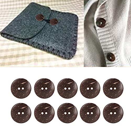Hapivida Boutons en Bois, Boutons Ronds Naturels en Coque de Coco 25mm avec 2 Trous Lot de 50 Pièces pour Couture DIY, Pulls, Manteaux et Projets Artistiques