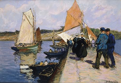 Fisherfolk on a Quayside Henri Alphonse Barnoin poster impression toile déco marine 58 x 90 cm