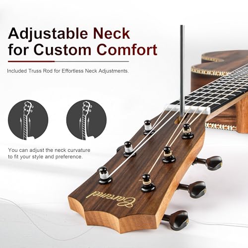 Image of 30inch Caramel CB904G Ebony Wood Electric Guitalele Small Guitar Kit Beginner Guitarlele Starter Bundle Strings, Padded Gig Bag, Strap Set (Ebony)