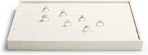 7-Slot Linen Jewelry Display Tray – Elegant Organizer for Rings, Earrings, Studs | Compact Storage & Decorative Showcase for Jewelry Accessories (Beige)