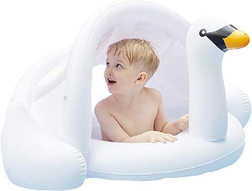Flotador de natación para bebé con toldo inflable para exteriores, anillo de natación para exteriores, flamenco rosa, niños pequeños de 6 meses a 48