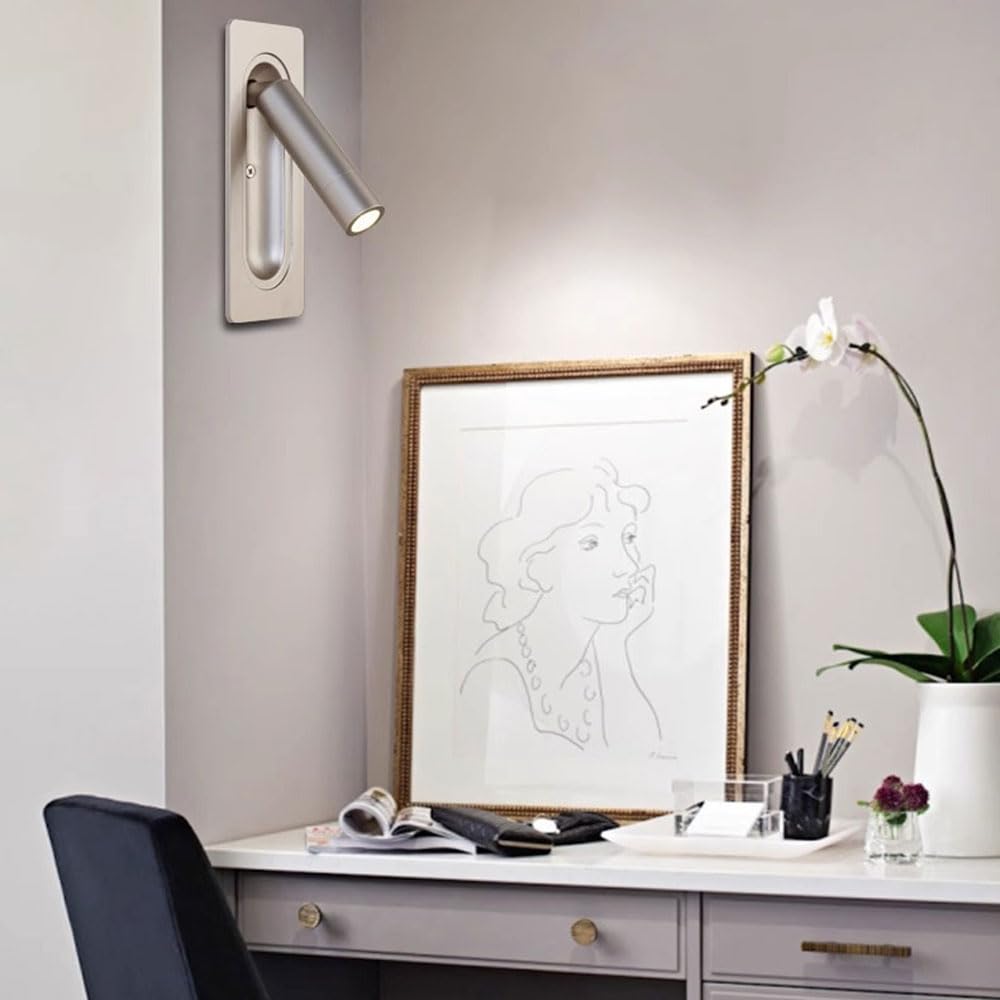 Nowoczesna lampa ścienna do hotelu, sterowana magnetycznie, reflektor LED z regulowanym kątem, minimalistyczny styl skandynawski, wpuszczana lampa do przedpokoju lub wejścia.