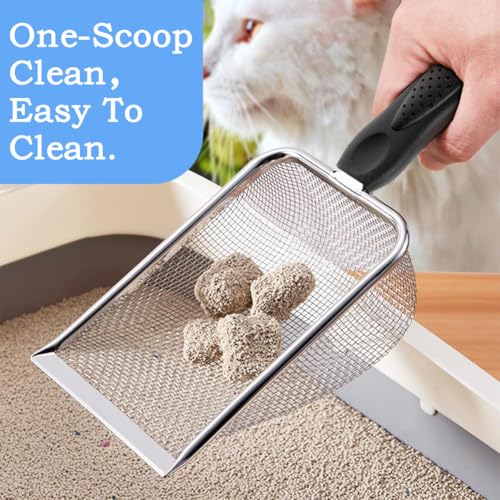 Haluway Stainless Steel Fine Mesh Litter Scoop - Sturdy Metal Cat Litter Shovel & Reptile Sand Sifter, Easy-to-Clean Waste Cleaner for Cat Litter-Box, Reptile Terrarium, Amphibious Aquarium - Image 7