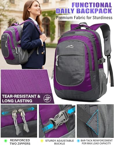 Image of ProEtrade Extra Large Backpack Bookbag for College Travel Laptop Business Hiking Backpack Fit Laptop Up to 17 Inch Sturdy Multi Compartment Gifts for Men Women Night Light Reflective (Light Purple A)