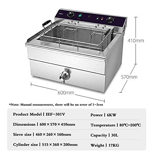 TreeSouth 16l/20l/30l Fritteuse Elektrische Friteuse Gewerbliche 201 Edelstahl, 0-200°c Präzision, Korb + Griff… – Bild 3