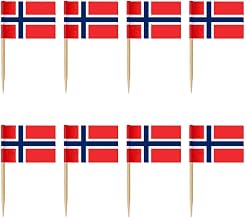 NUOBESTY 100Pcs Da Bandeira de Noruega Norueguês Cupcake Toppers Picks Mini Vara Palito Bandeiras Cocktail Picaretas Deserto Frutas Picks para O País Do Mundo Decorações da Festa de