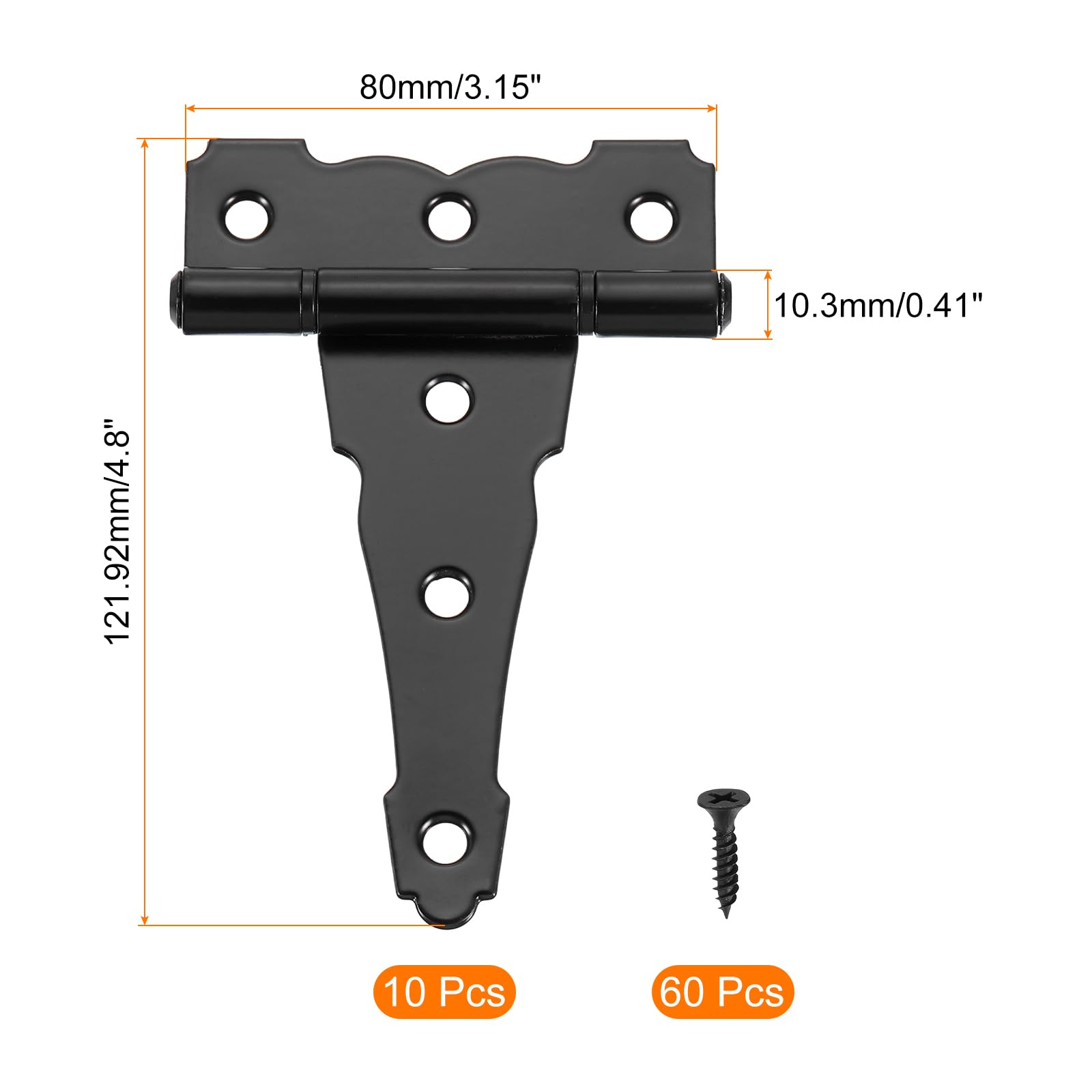 QUARKZMAN 10 Pcs Cerniere A T Per Porte, 4.8" Cerniere In Ferro Battuto Per Cancelli, Fienili, Recinzioni, Porte Da Giardino, Nero
