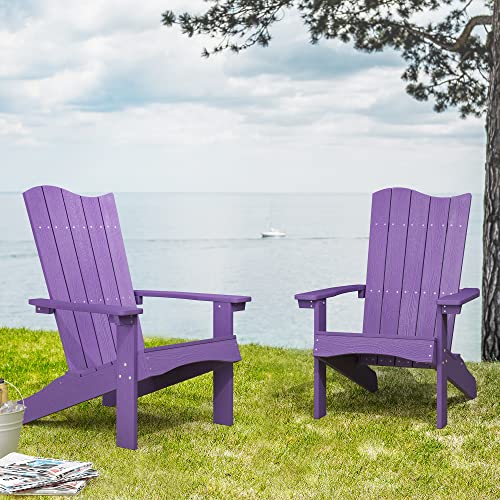 Lue Bona Adirondack Chair Set Of 2, Poly Material Modern Adirondack Chairs, Upgraded Design With 3-Year Warranty, Fire Pit Chairs Weather Resistant For Outdoor,Balcony, Garden,Backyard, Purple #TOP4