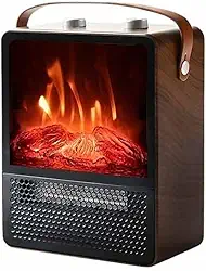 Lareira Decorativa Aquecedor de lareira elétrico pequeno com alça, aquecedor ambiente portátil efeito chama 3D realista, proteção segurança dupla