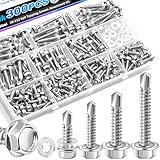 mxuteuk 300PCS #8#10 Self Tapping Screws for Metal,410 Stainless Steel Self Drilling...