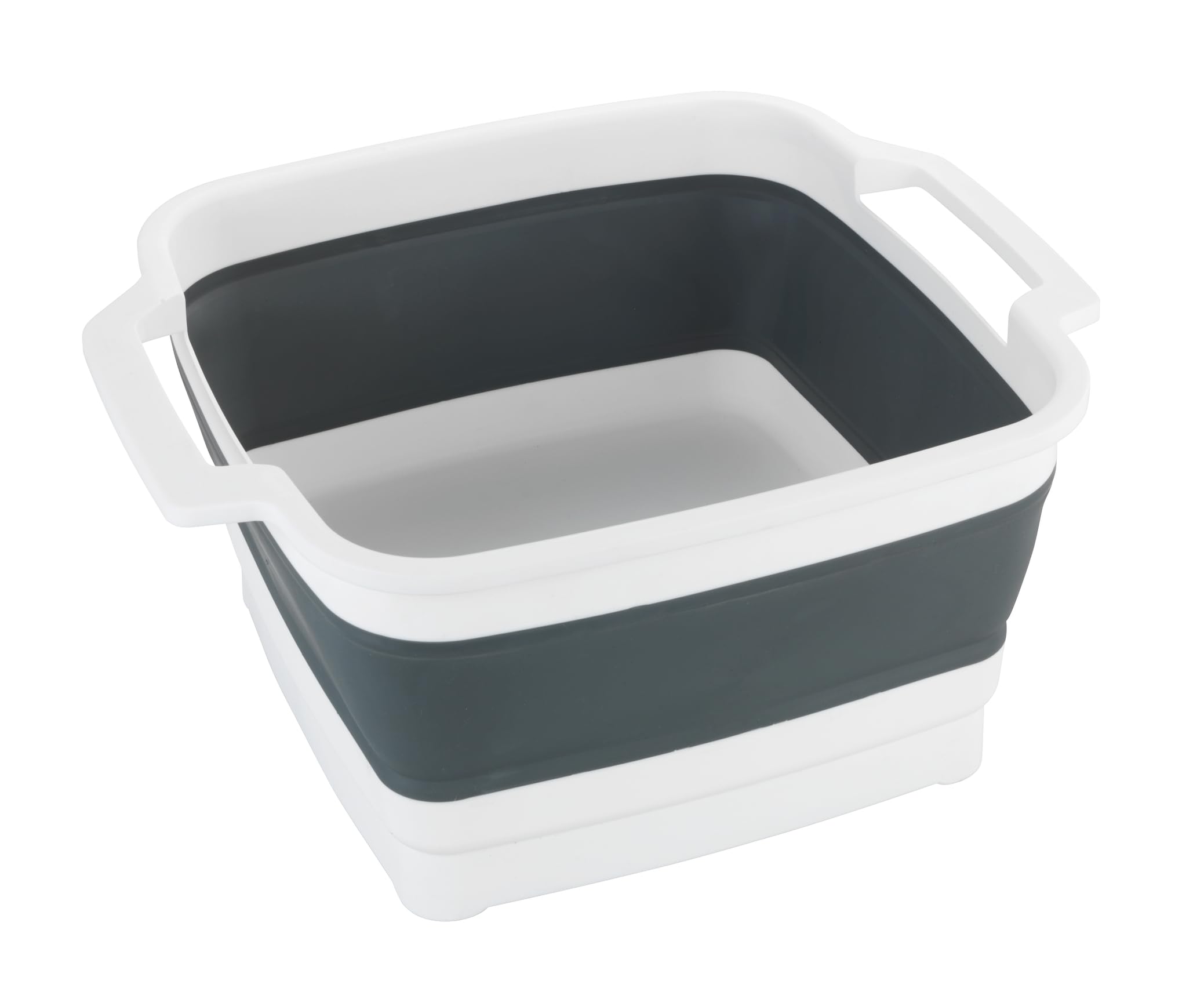 WENKO Sira foldable dish bowl, foldable washing bowl with integrated drain plug & handles for easy transport, space-saving storage, 8 litres, (W x H x D) 39 x 18 x 32.5, grey/white