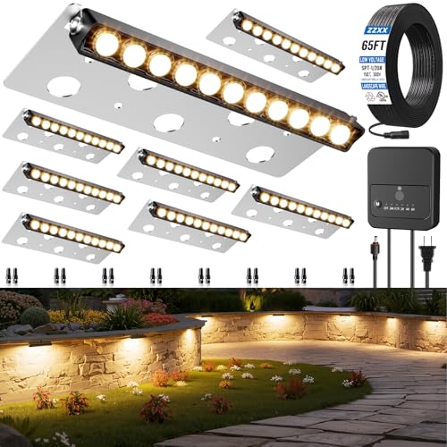 ZZXX All-in-One Retaining Wall Lights with Transformer, 2700K Hardscape Lighting, Low Voltage Landscape Lighting, IP68...