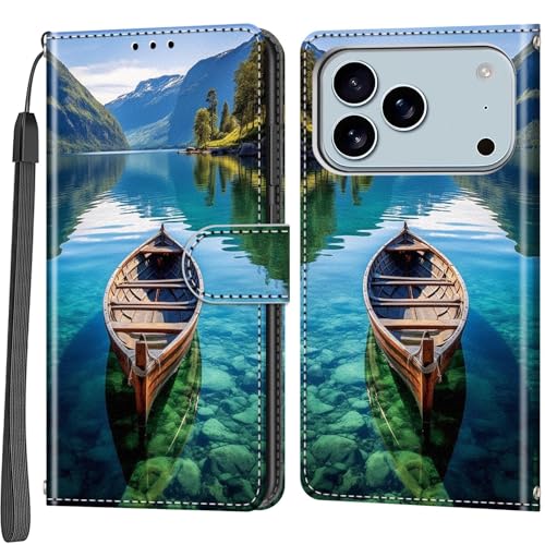 Étui portefeuille coque de téléphone bateau iPhone 17 Pro Max à rabat magnétique support
