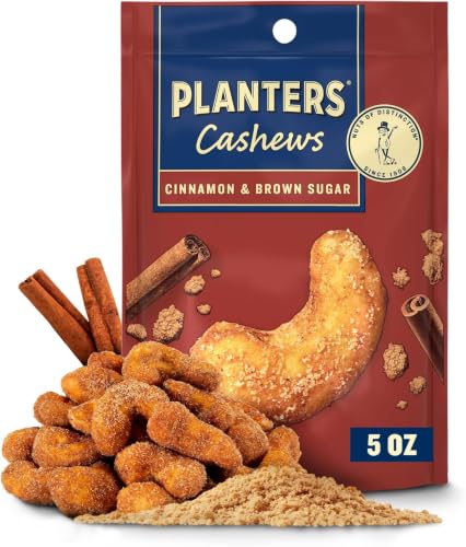 Image of PLANTERS Cashews Cinnamon & Brown Sugar - Trail Mix Snack Packs - Snacks with Cinnamon & Brown Sugar, Snack Pack, Party Trail Mix, 5 Oz Bag, 5 Pack