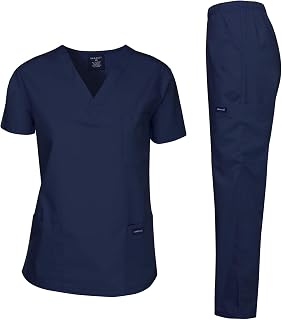 Dagacci Cotton Blend Medical Scrubs Set for Women & Men - V-Neck Top, Straight-Leg Pants, Multiple Pockets
