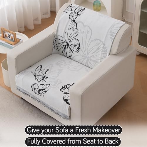 Image of HOKIPO Serene Abode Sofa Cover 1 Seater, 180x60 cm, Monochrome Butterfly