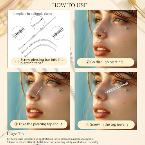 Piercing Taper Insertion Tool Piercing Ball Grabber Tool Kit 14G 16G 18G 20G Body Piercing Changing Tool Internal/External Threaded/Push In Piercing Threader Tool for Ear/Nose/Navel/Lip3
