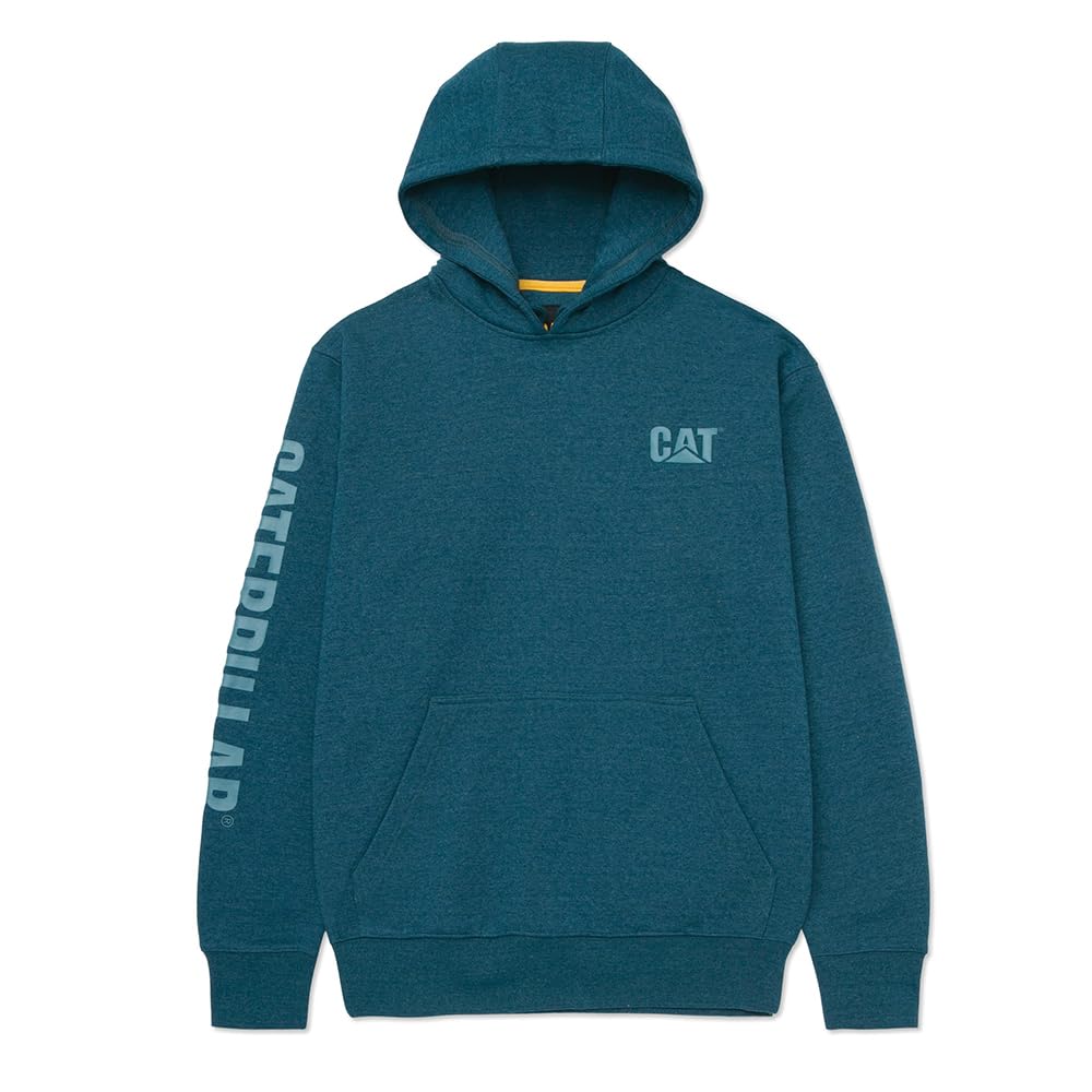 CAT Caterpillar Trademark Banner Hooded Sweatshirt Mallard - Front Pouch Pocket, Adjustable Hood With S3 Drawcord Management