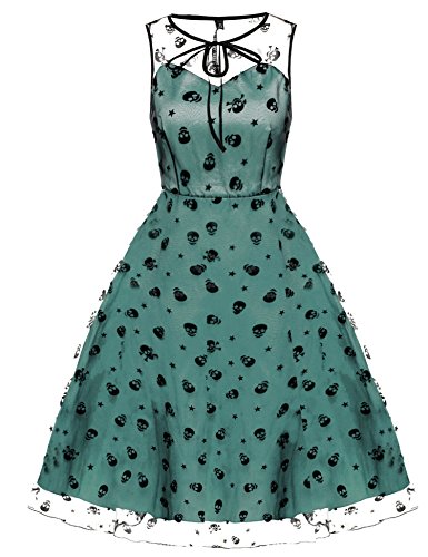 ACEVOG Women Floral Lace Splicing Slim Fit Casual Mini Cocktail Bridesmaid Dress Light Green