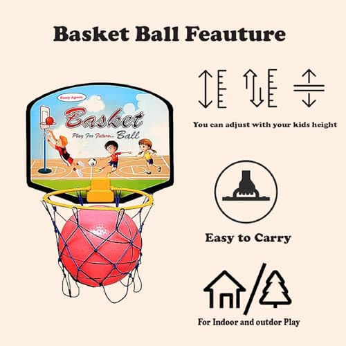 Image of Basket Ball for Kids for Boys /Girls| Premium Basketball|Basketball Portable Set with Hanging Board, Ring Net for Indoor and Outdoor Games| Birthday & Return Gift Set Standard