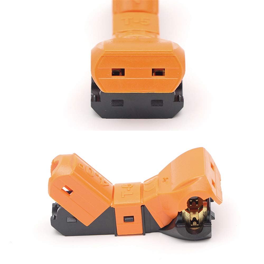 Conector T-5 100 piezas, unión de 1 vía, sin soldadura, sin tornillos, conector rápido, abrazadera de cable, bloque de terminales de empalme, 12~11 AWG, 4 mm²