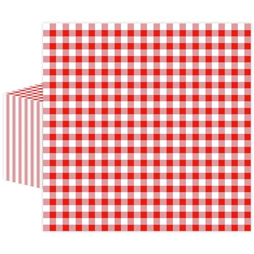 50 Pcs Red Gingham Paper Napkins Disposable Red and White Checkered Luncheon Napkin Plaid Dinner Beverage Napkin for Picnic Baby & Bridal Shower Wedding Birthday Party Decorations