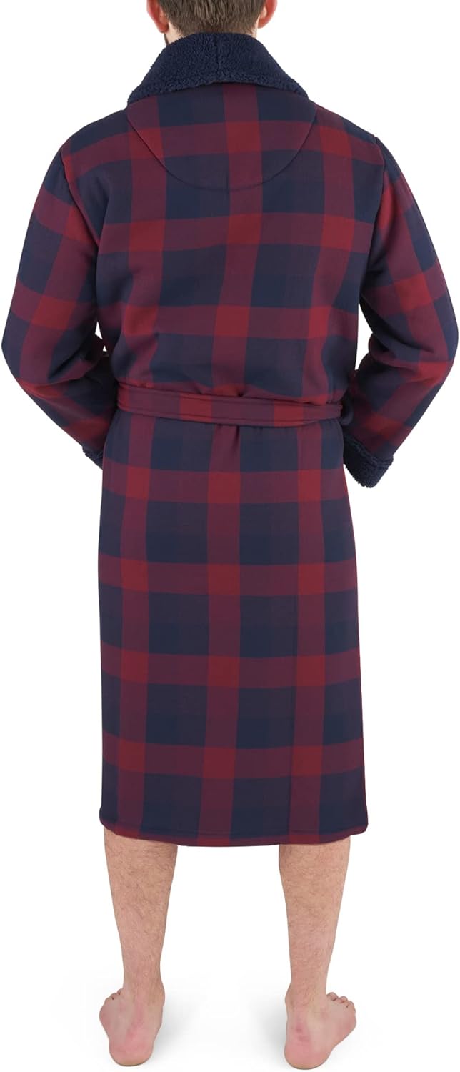 John Christian Men's Bonded Fleece Robe, Blue Check - Image 3