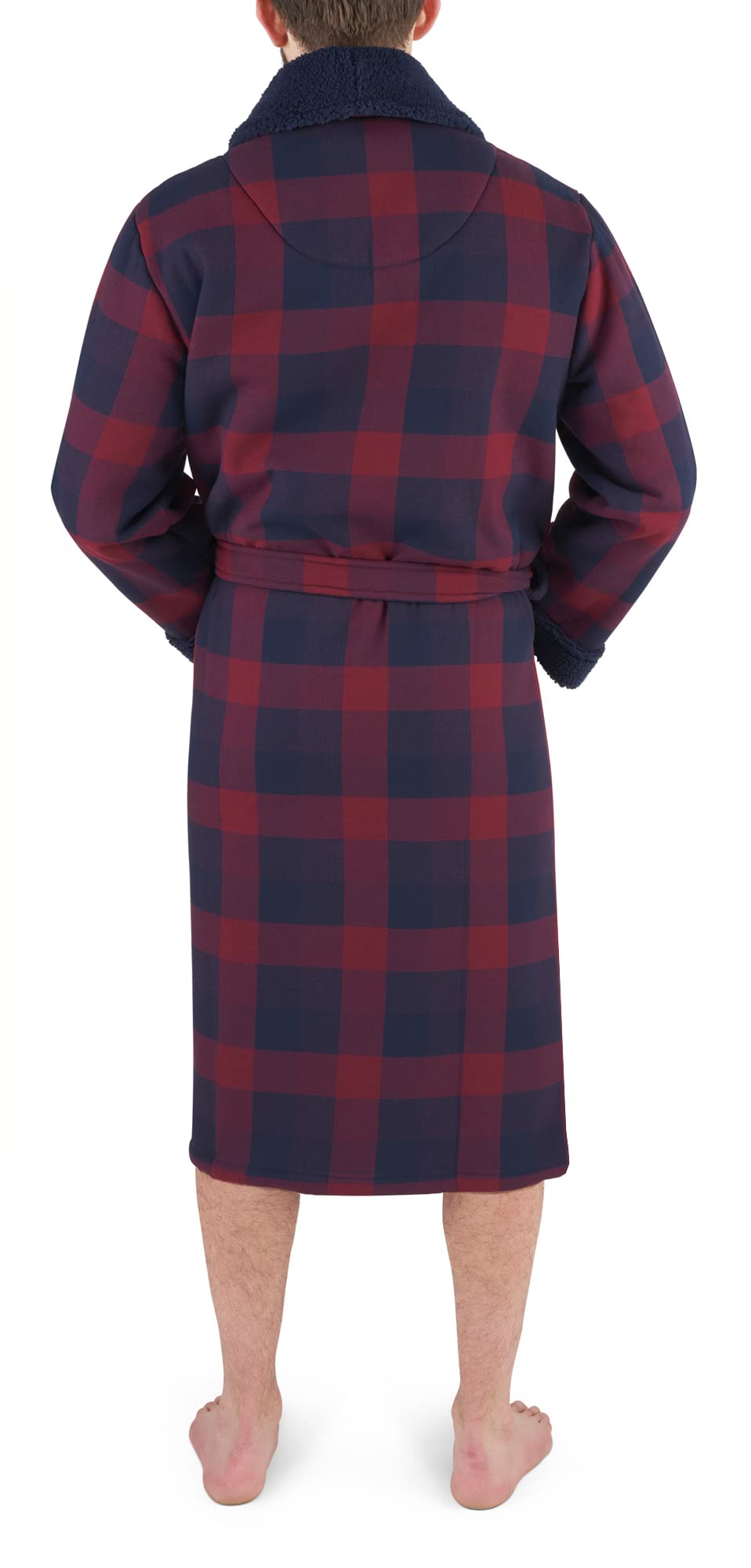 John Christian Robe de Chambre en Polaire et Coton à Carreaux Bleu et Rouge, Chaud - Homme
