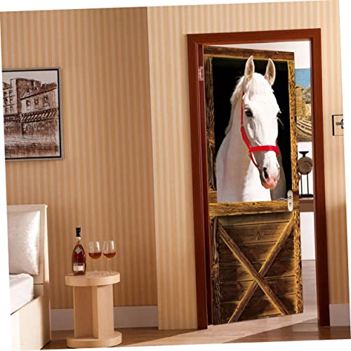 ORFOFE Adesivo de porta adesivo de parede adesivo autoadesivo mural de parede cavalo branco 3D adesi