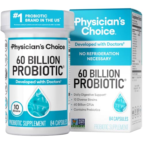 Physicians CHOICE Probiotics 60 Billion CFU - 10 Strains + Organic Prebiotics - Immune Digestive & Gut Health - Supports Occasional Constipation Diarrhea Gas & Bloating - for Women & Men - 84ct