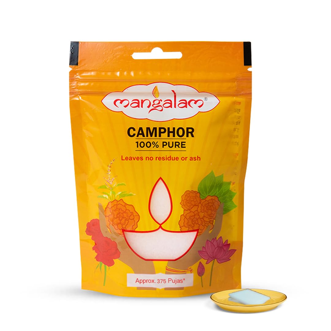 Camphor Slab 250g Pouch | 100% Pure | For Puja, Festivals & Other Religious Ritual | No Dangerous Chemicals | Leaves No Residue Or Ash