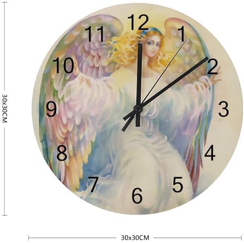 Miniatura 3 de Reloj de pared de madera, reloj colgante silencioso, redondo, retro, de granja, hermoso reloj de pared con alas de ángel de cuarzo, funciona con