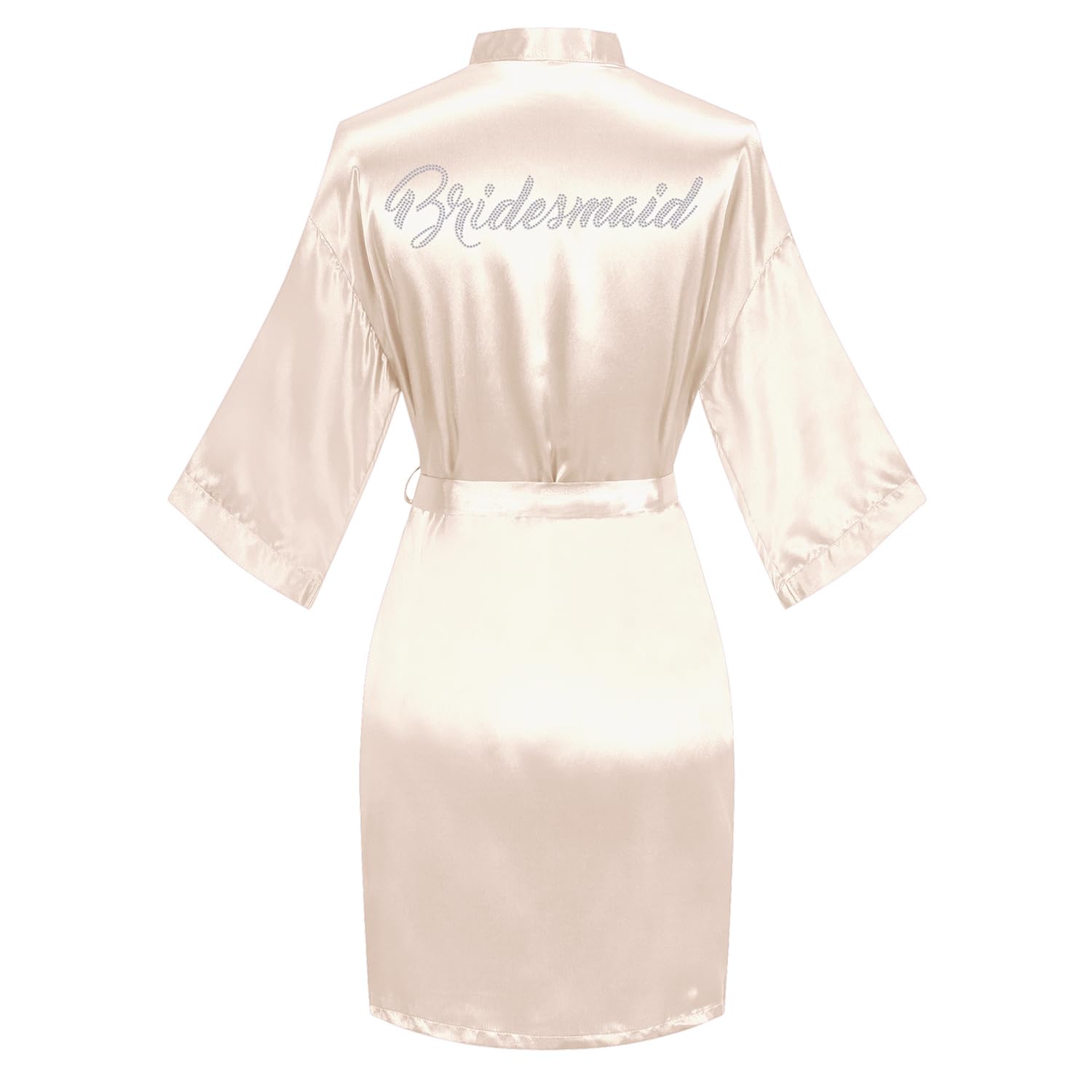 Women's Satin Robe Short Kimono for Bride &amp; Bridesmaid with Silver Rhinestones, Wedding Party Robes