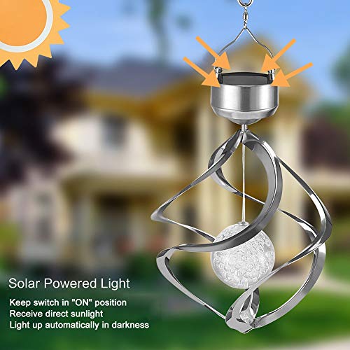 MorTime LED Solar Revolving Wind Chimes Hanging Spiral Solar Lights Outdoors