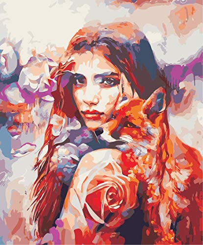 Lin-A-Lex DIY Paint by Numbers for Adults and Kids, Fox Girl, Beginner Friendly Painting Kit with Soft Brushes, Acrylic Pigment Oils, Arts and Craft for Home