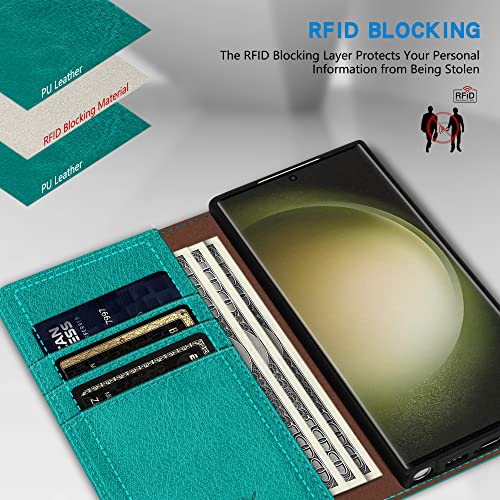 Image of ZZXX for Galaxy S23 Ultra Wallet Case Strong Magnetic 6.8 inch,Lake Blue