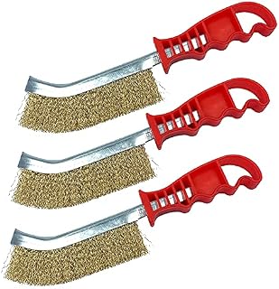 Brass Wire Brush Set of 3  General Purpose 26cm Crimped Long Handled Wire Brush for Rust Removal and Surface Preparation (Brass Brush Pack of 3)