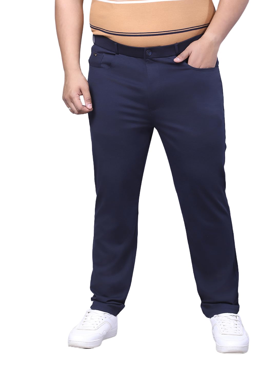 xmex Men's Plus Size Full Stretchable 4 Pocket Lycra Trouser Navy-picture-21