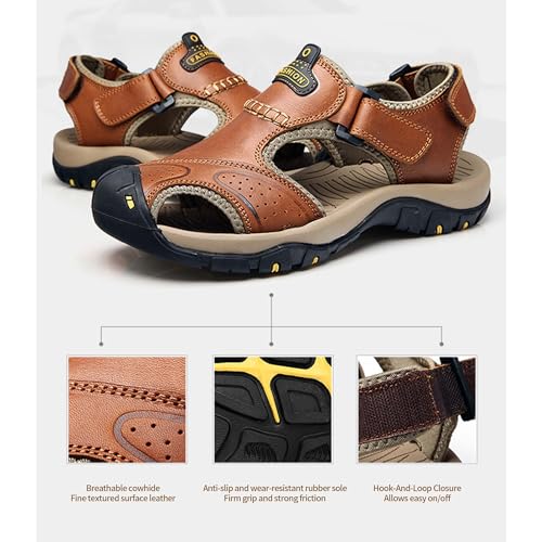 Men's Genuine Leather Sandals Men’s Sport Outdoor Hiking Sandals Closed Toe Athletic Adventure Beach Fisherman Water Sandals2