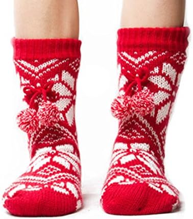 Field4U Women's Knit Stockings Thick Plush Slipper Socks With Non-Skid Soles Sizes 6-10 Red