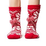 Field4U Women's Knit Stockings Thick Plush Slipper Socks With Non-Skid Soles Sizes 6-10 Red