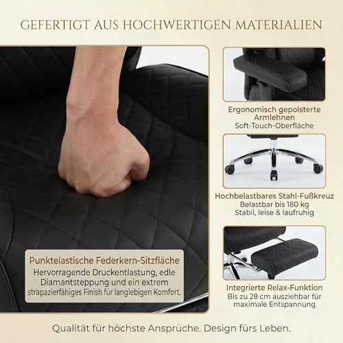 EXCEBET XXL Chefsessel bis 180kg Belastbar, Ergonomischer Bürostuhl mit Taschenfederkern, Breiter Drehstuhl für Schneidersitz… – Ansicht 4