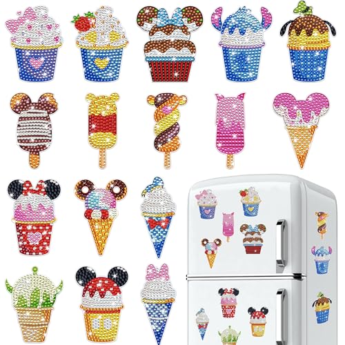 16 Pcs Mouse Diamond Painting Magnets Cartoon Mouse Diamond Art Magnet for Refrigerator Waterproof Fridge Magnetic DIY Crafts for Holiday Carnival Kitchen